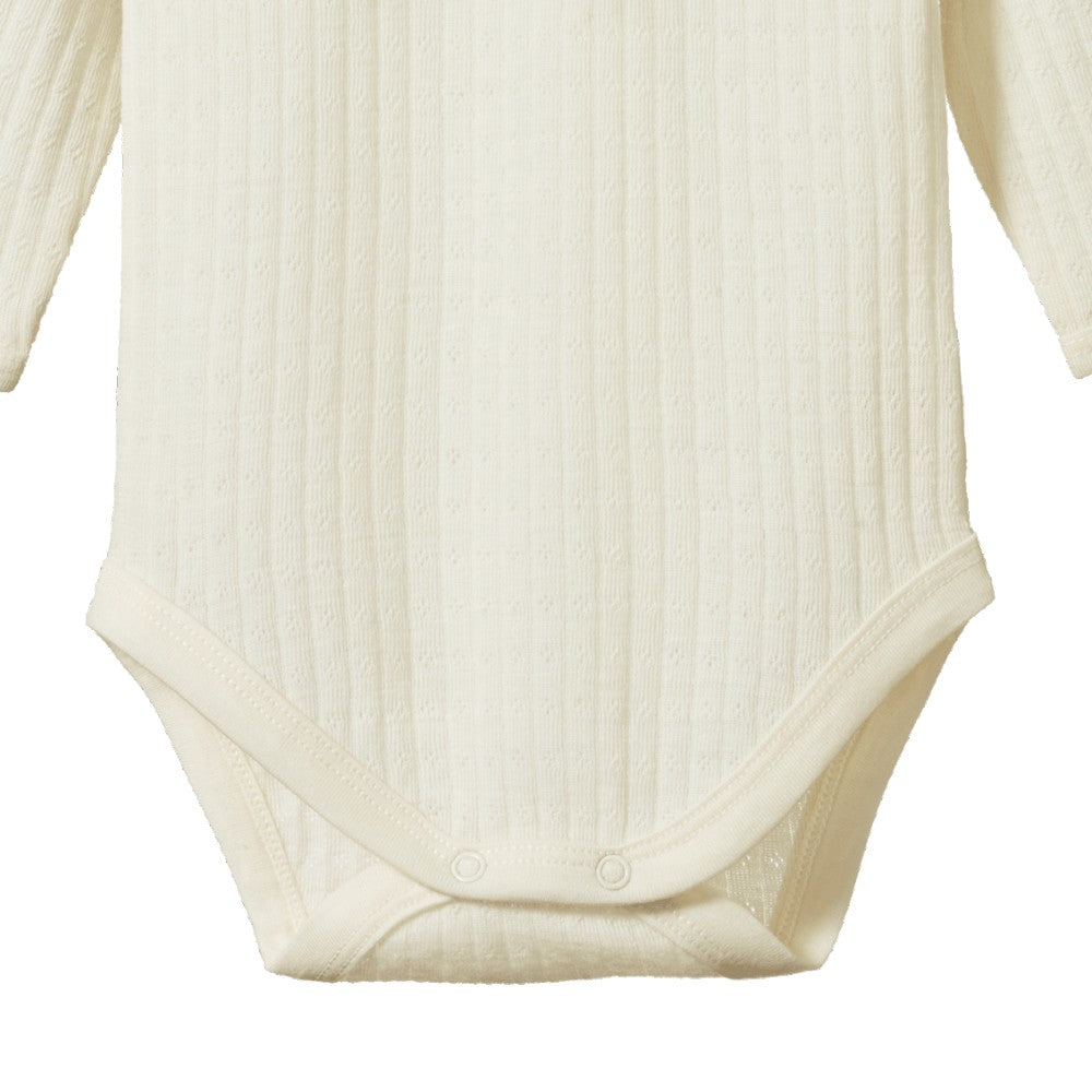 Merino Pointelle Long Sleeve Bodysuit - Natural