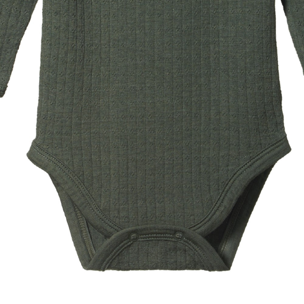 Merino Pointelle Long Sleeve Bodysuit - Thyme