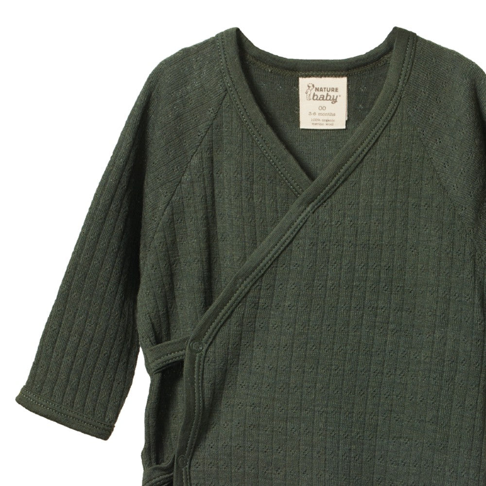 Merino Pointelle Kimono Stretch & Grow - Thyme