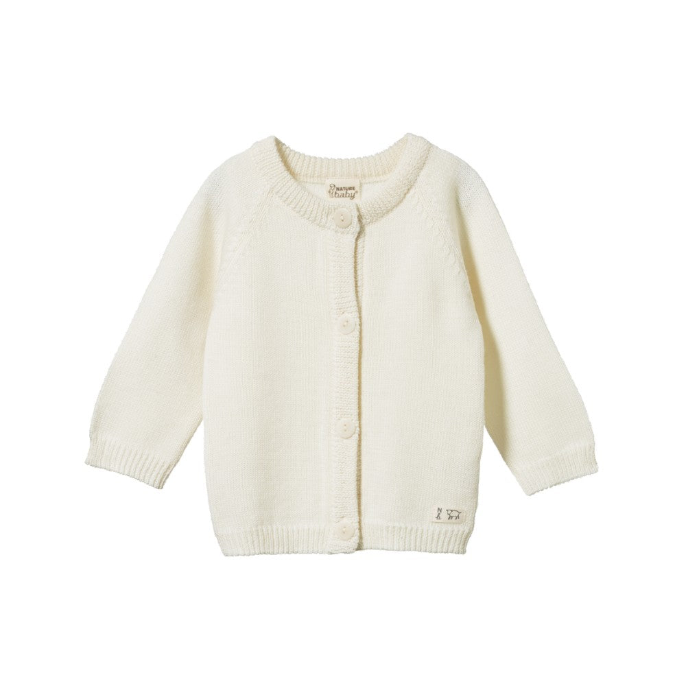 White Nature baby merino knitted cardigan on a white background