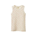 Cotton pointelle singlet with a floral pattern on a white background. 