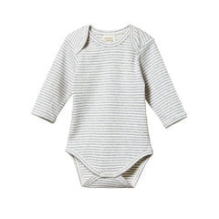 Cotton Long Sleeve Bodysuit - Grey Marl Stripe