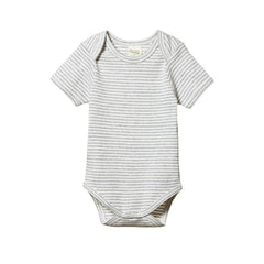 Cotton Short Sleeve Bodysuit - Grey Marl Stripe