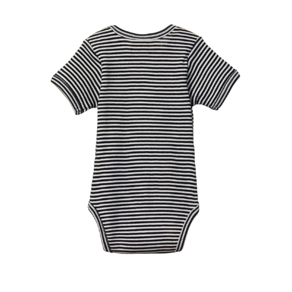 Cotton Short Sleeve Bodysuit - Navy Stripe