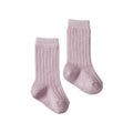 Pair of lilac cotton rib socks on a white background