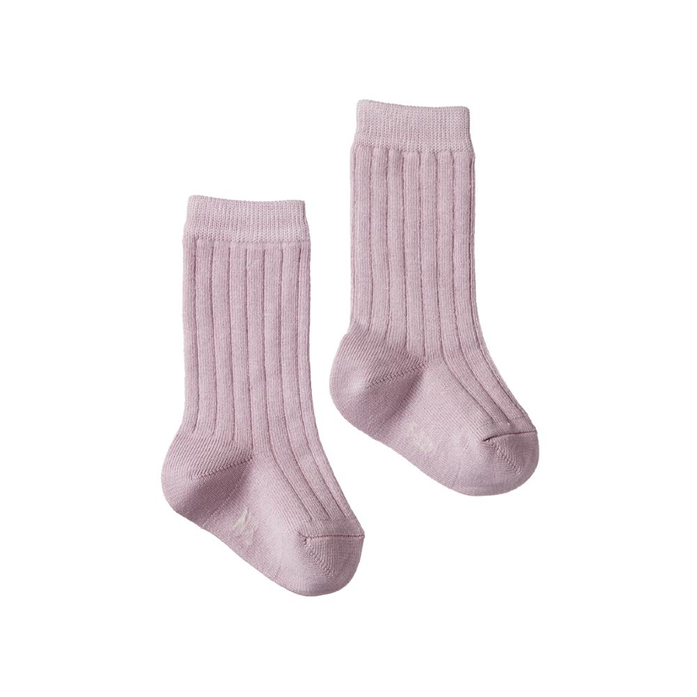 Pair of lilac cotton rib socks on a white background