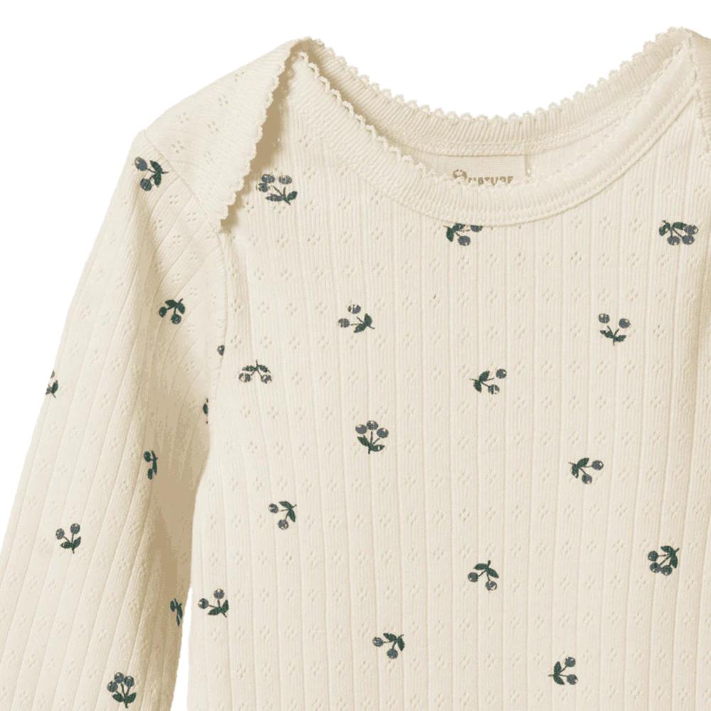 Cotton Pointelle Long Sleeve Bodysuit - Winter Berry Print