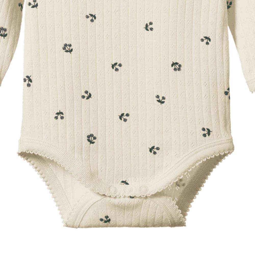 Cotton Pointelle Long Sleeve Bodysuit - Winter Berry Print