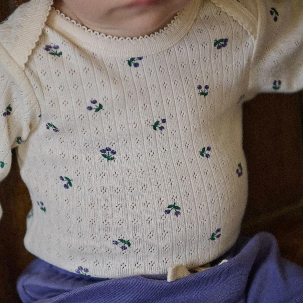 Cotton Pointelle Long Sleeve Bodysuit - Winter Berry Print