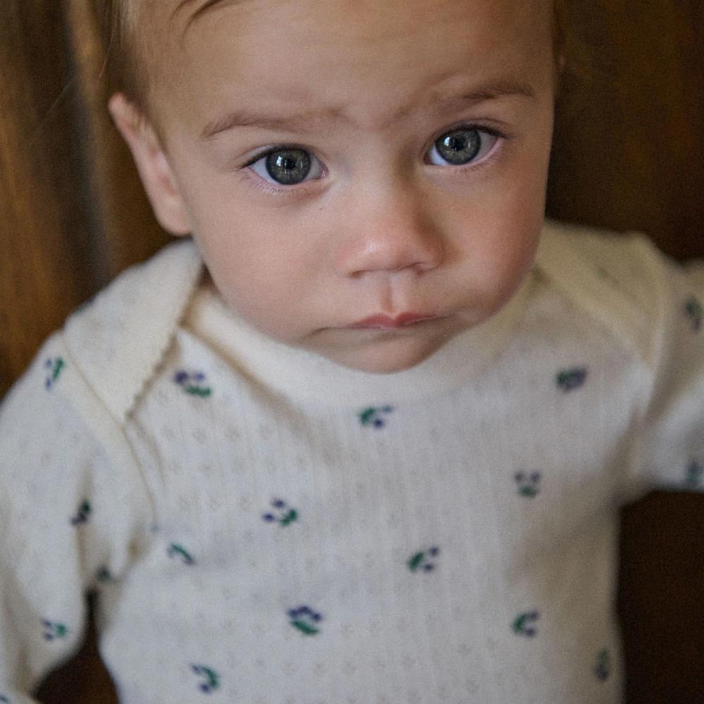 Cotton Pointelle Long Sleeve Bodysuit - Winter Berry Print