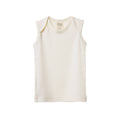 White tank top with envelope singlet a Nature Baby brand label on a white background