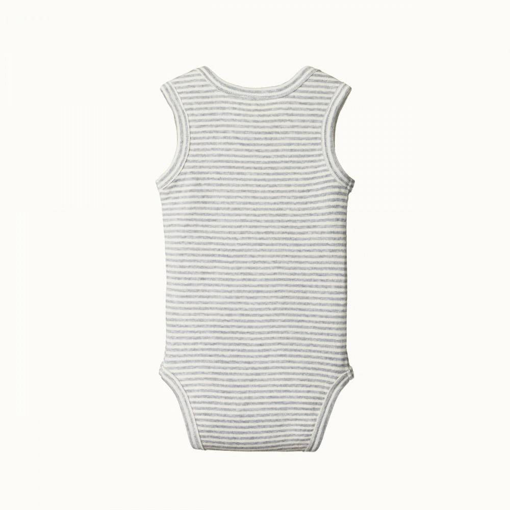 Cotton Singlet Bodysuit - Grey Marl Stripe