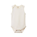 White merino wool singlet baby bodysuit on a white background