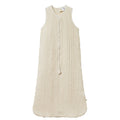Beige waffle texture cotton sleeveless baby sleeping bag on a white background