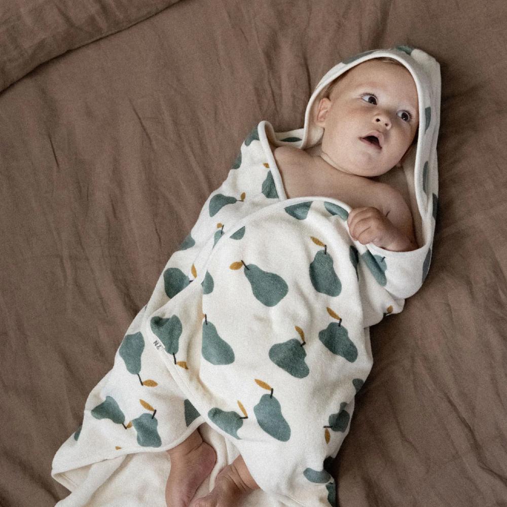 Organic Cotton Hooded Towel - Pear Print