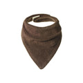 Brown terry cotton bandana bib with snap closure on a white background