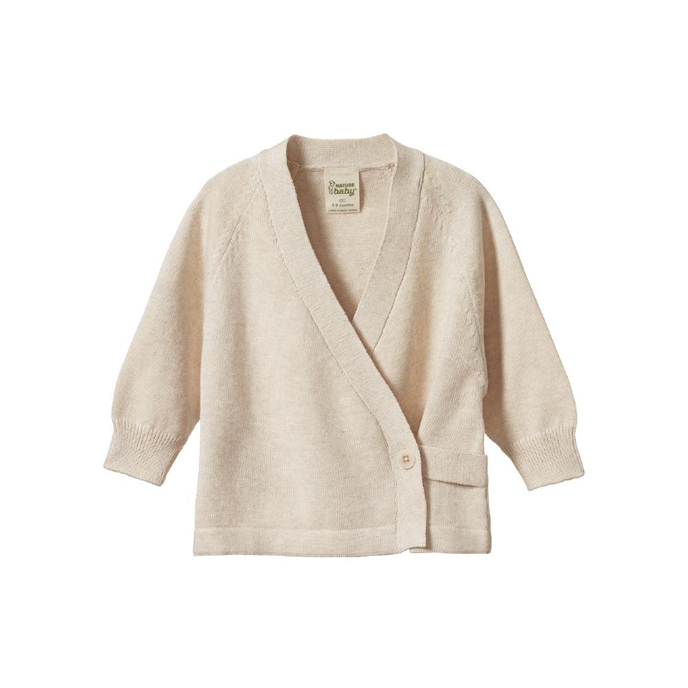 Oatmeal marl kimono style knit cardigan on a white background