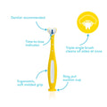 Yellow Frida Baby toothbrush against white background.
