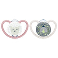 Two NUK glow in the dark pacifiers. Pink with a sheep and lady bug. 