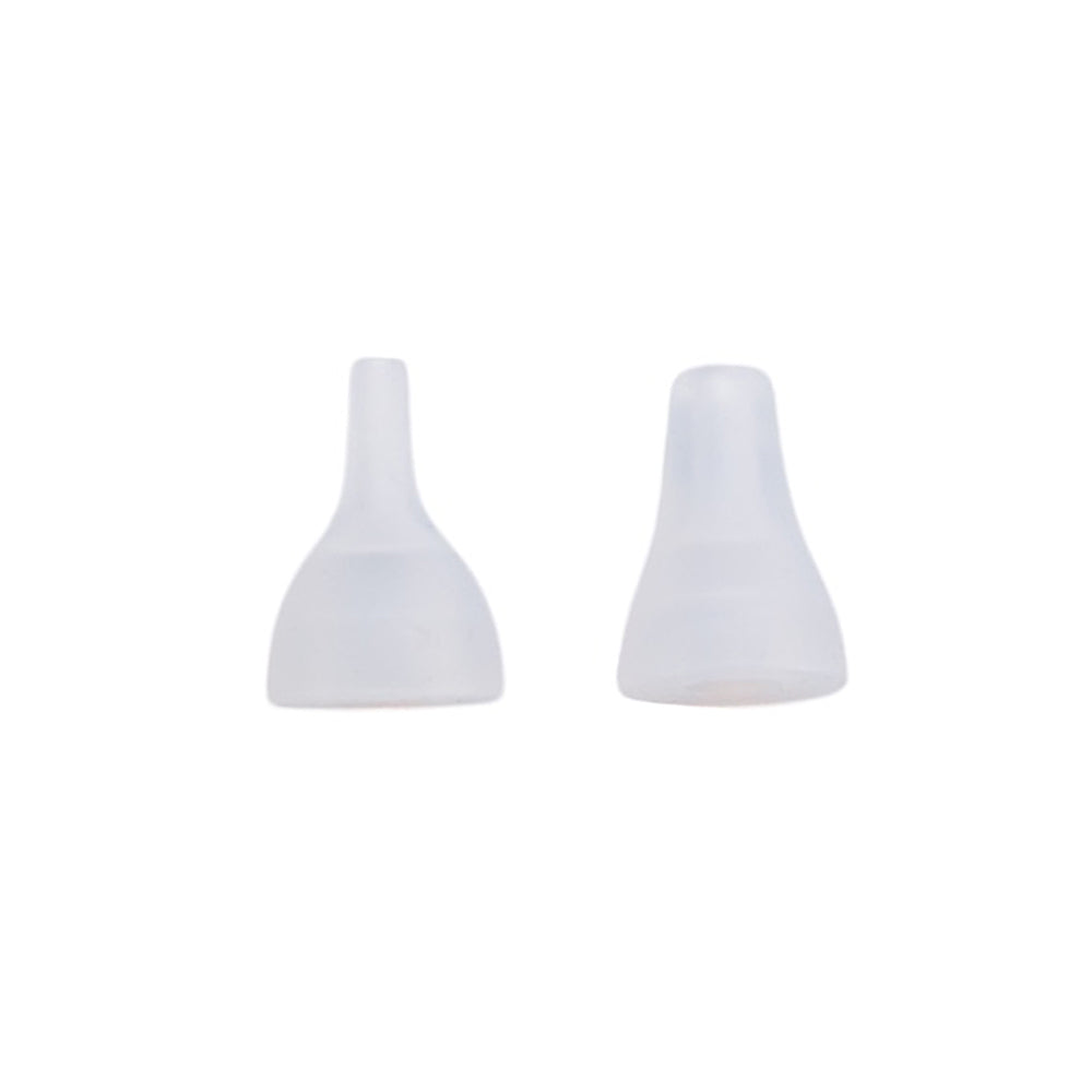 2 clear silicone tips for a nasal aspirator on a white background