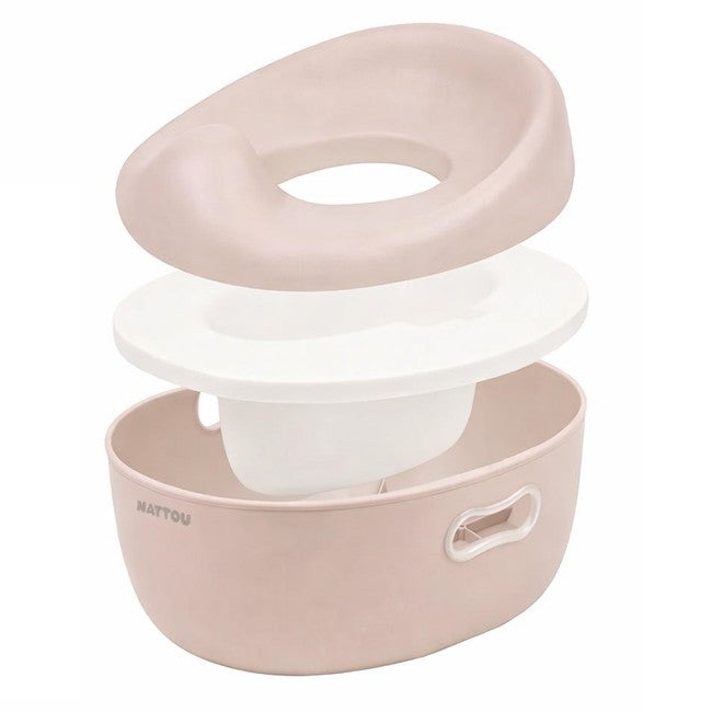 Beige and white children's potty and toilet training seat with a visible Nattou brand name on a white background