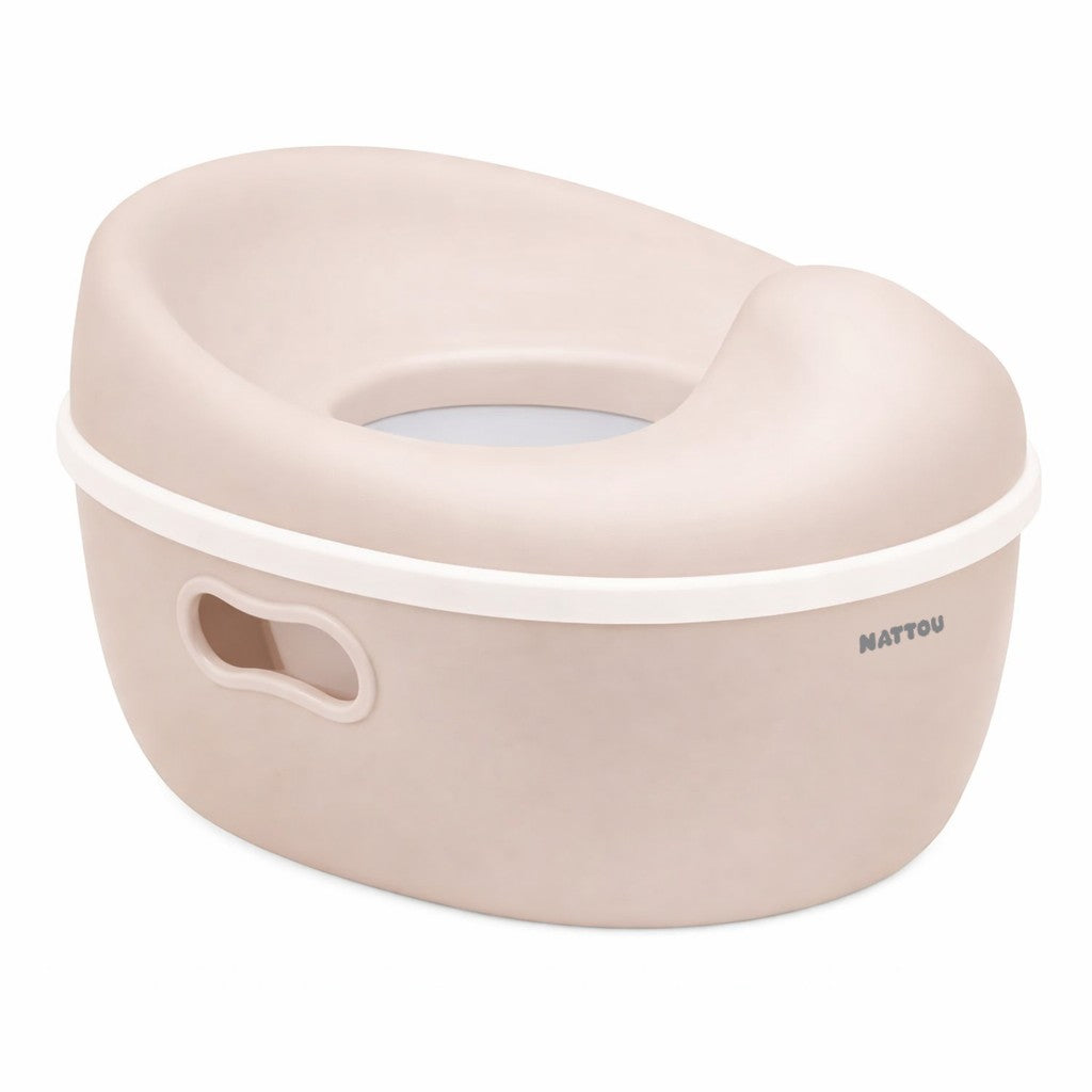 Beige potty seat with white rim on a white background