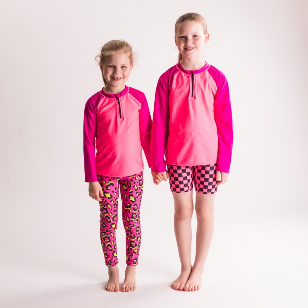 Neon Swim Shorts - Neon Pink Check