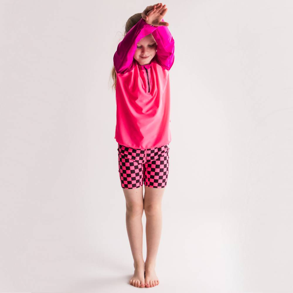 Neon Swim Shorts - Neon Pink Check