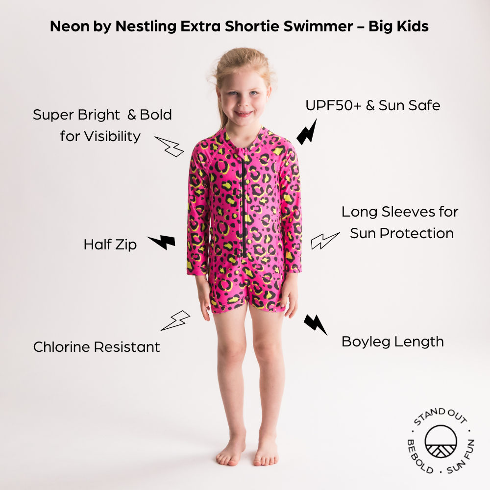 Neon Extra Shortie Swimsuit Half Zip - Pink Hearts