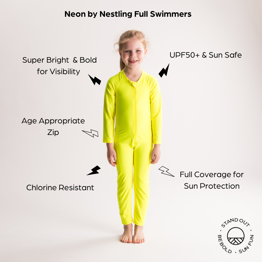 Neon Full Length Swimsuit Half Zip - Green Bolts