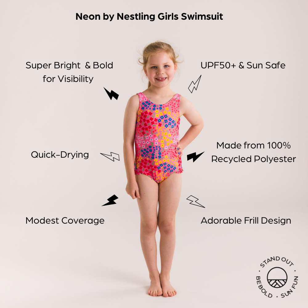 Neon Girls Swimsuit - Hibiscus
