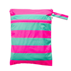 Double Pocket Wet Bag - Pink Teal Stripe