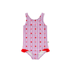 Neon Girls Swimsuit - Striped Raspberries