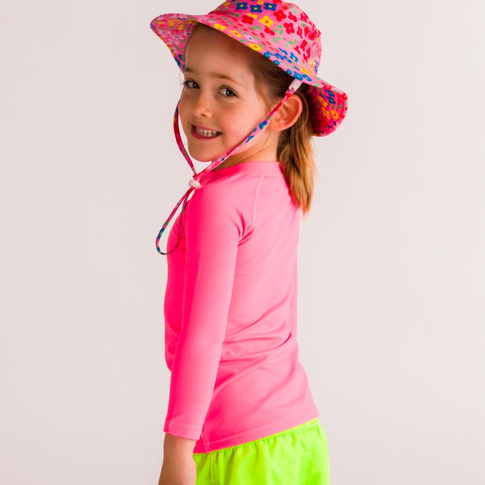 Neon Brushed Zip Rashie - Neon Pink