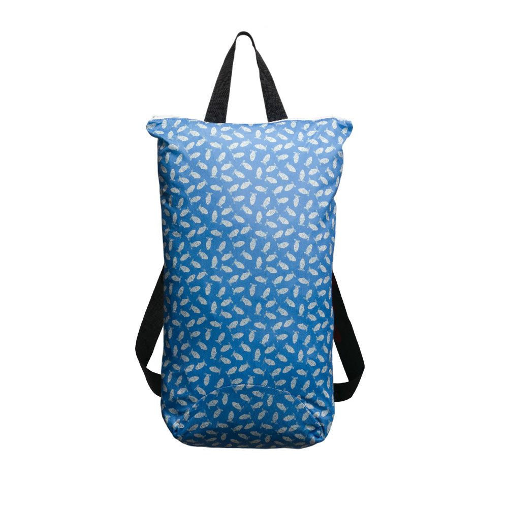 Large Swim Wet Bag with Blue Fish print on a white background