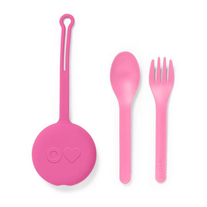OmiePod Fork & Spoon Set - Bubble Pink