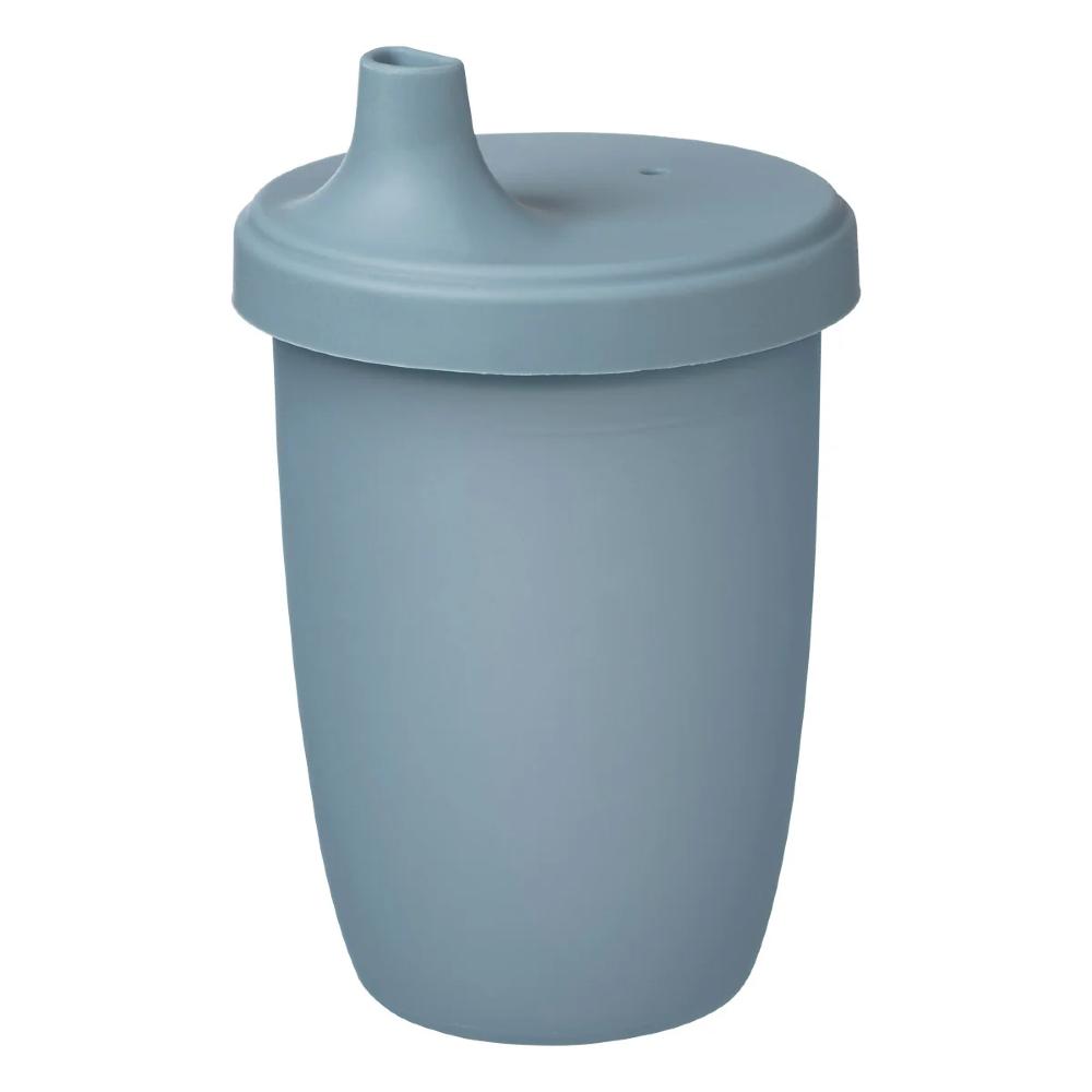 Blue sippy cup with a lid on a white background