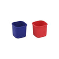Two small square-shaped silicone containers, one blue and one red, shown side by side on a plain white background.