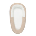 Beige and white breathabnle mesh baby bed on a white background