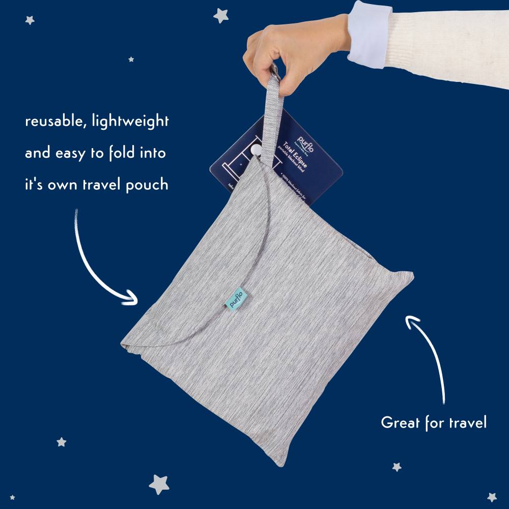 Reusable pillow with trave lblind feature on a blue background