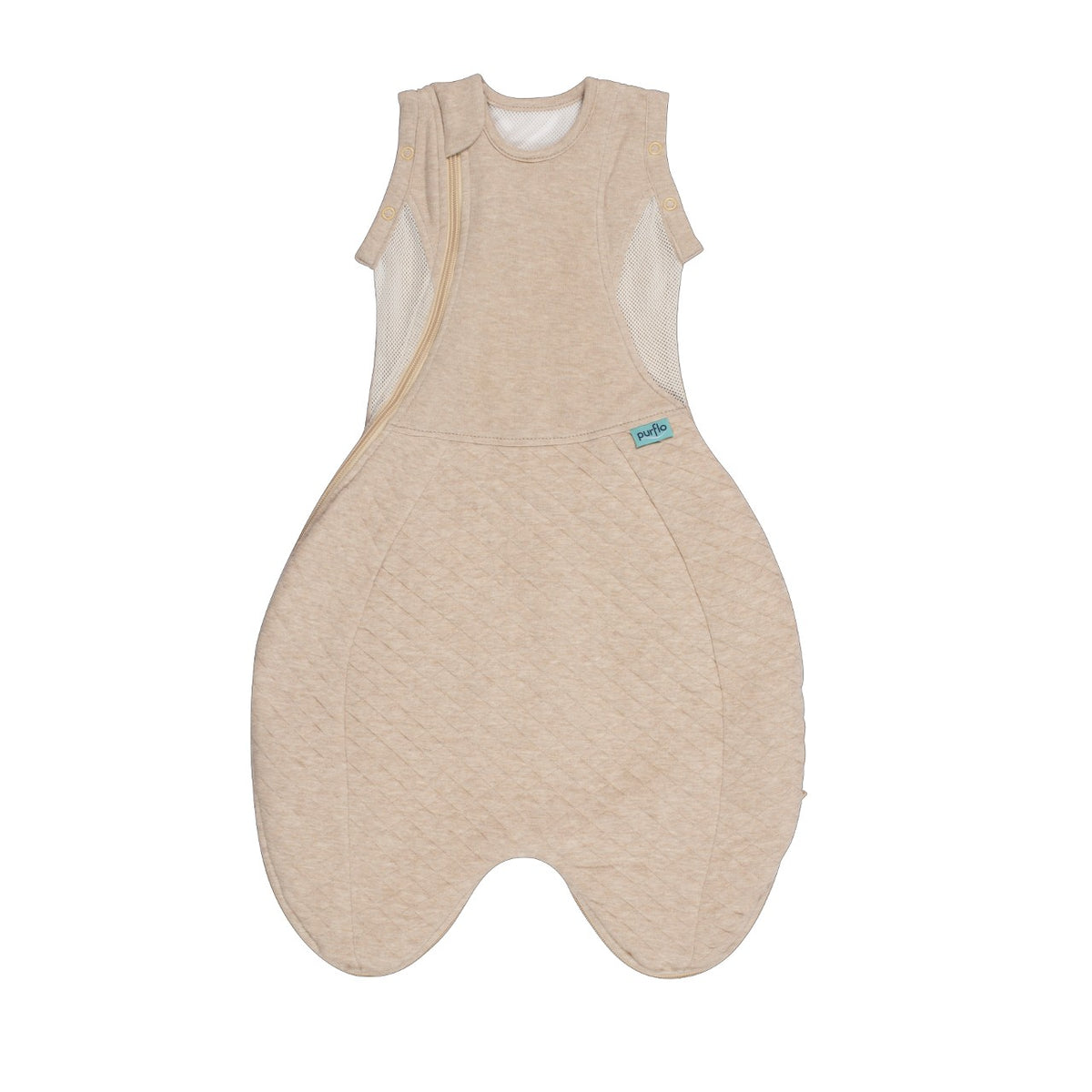 Beige baby sleeping bag on a white background