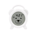 A white bear-face digital sleep trainer clock with a gray face showing the time 4:21 PM and a bear face graphic, isolated on a white background.