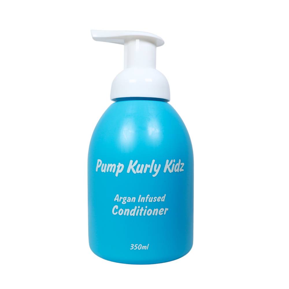 Blue Pump Haircare bottle against white background.