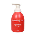Red Pump Haircare bottle against white background.