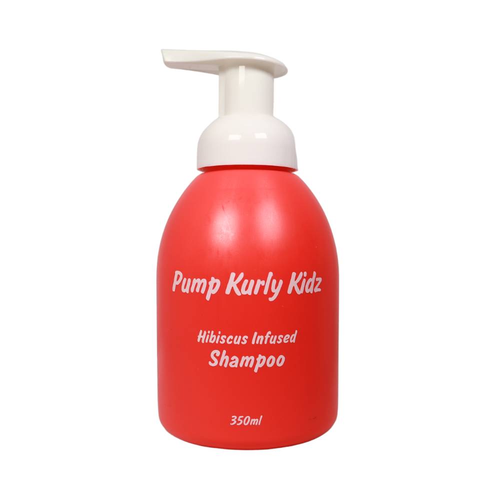 Red Pump Haircare bottle against white background.
