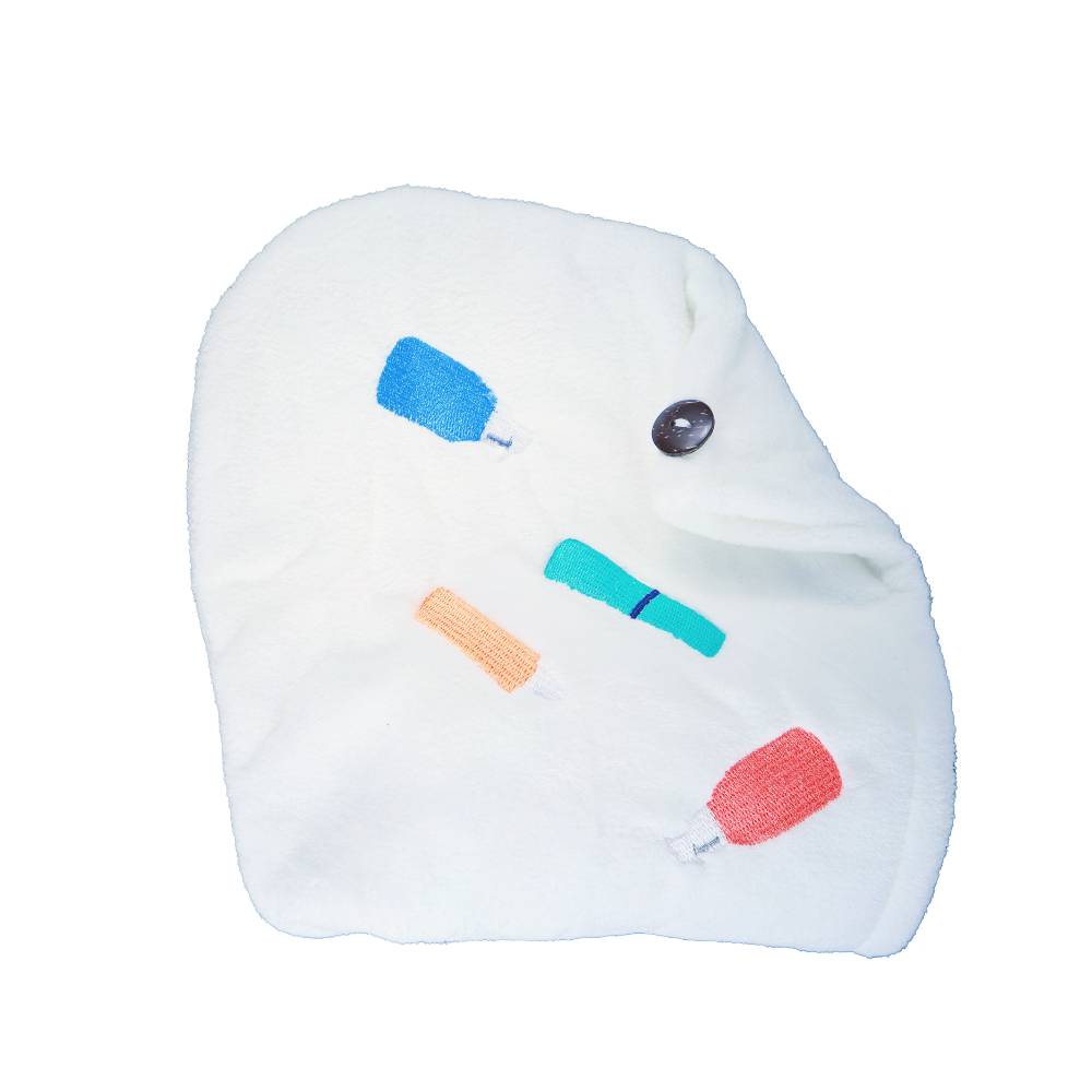 White Pump Haircare towel against white background.