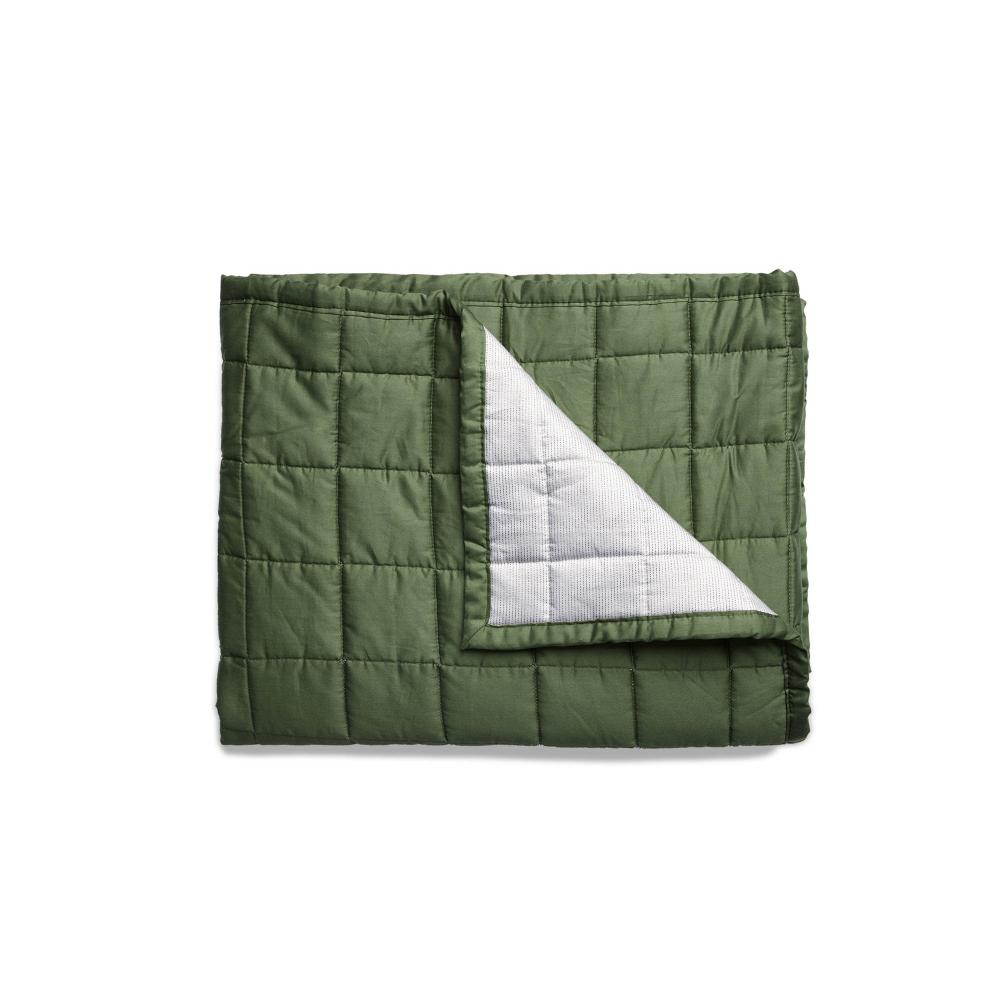 Quilted Blanket in Hunter Stripe Green on a white background
