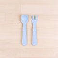 A Re-Play Fork and Spoon - Ice Blue on a white background