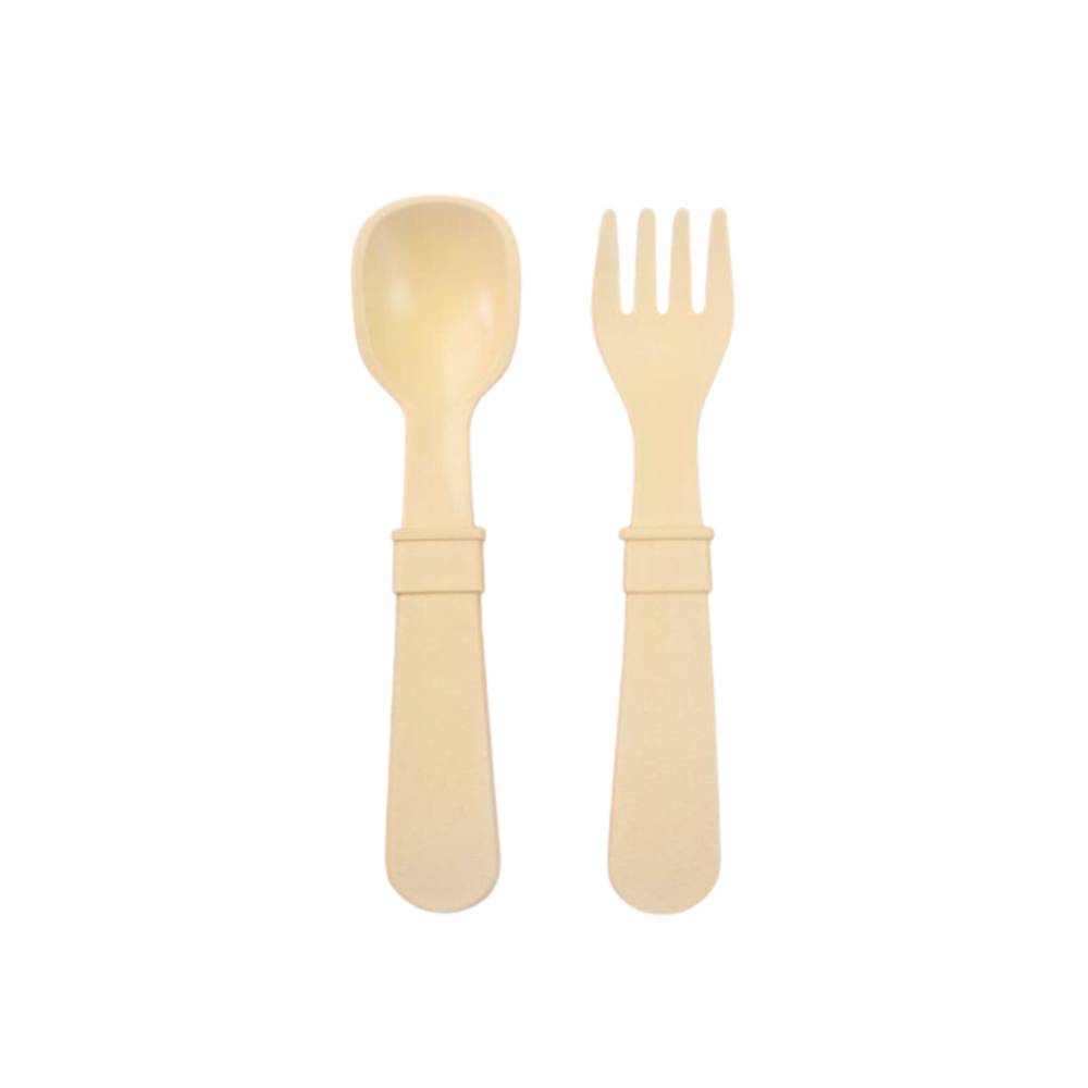 A Re-Play Fork and Spoon - Lemon Drop on a white background