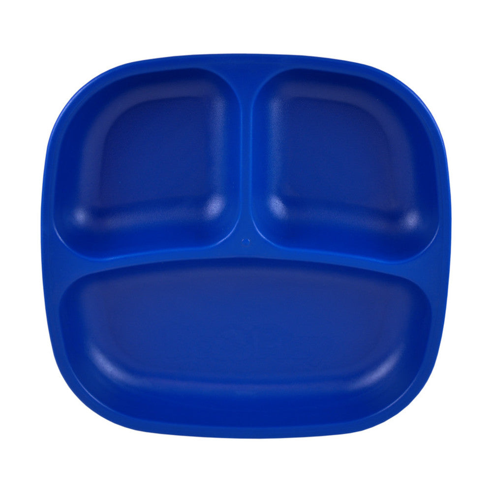 A Re-Play Divided Plate - Navy Blue on a white background